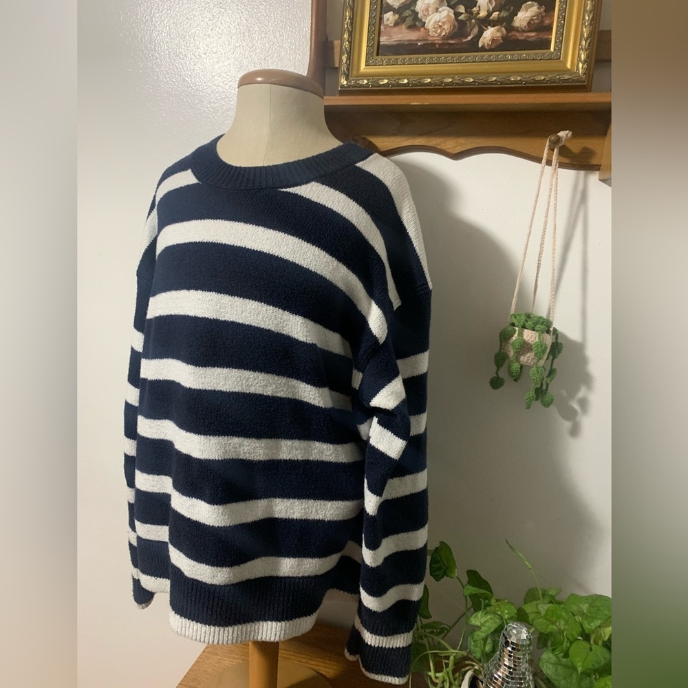 Banana Republic Striped Navy and White Sweater Nautical Cotton Blend XL - Picture 6 of 13
